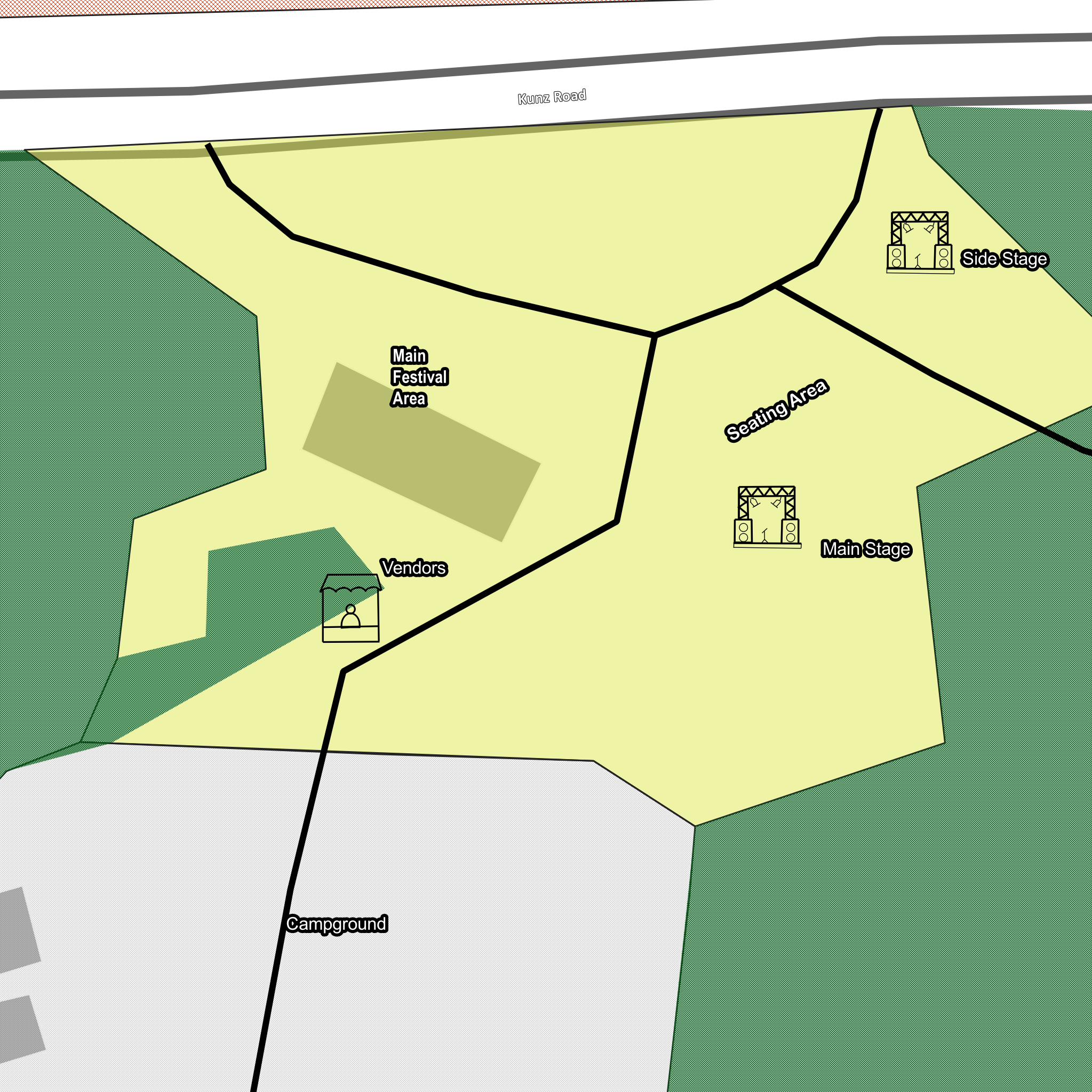 Zoomed in main festival area map.